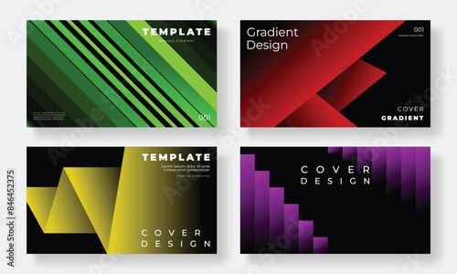 Set of template background design vector. Collection of creative trendy abstract gradient glow colorful geometric shapes on black background. Art design for business card, cover, banner, wallpaper.