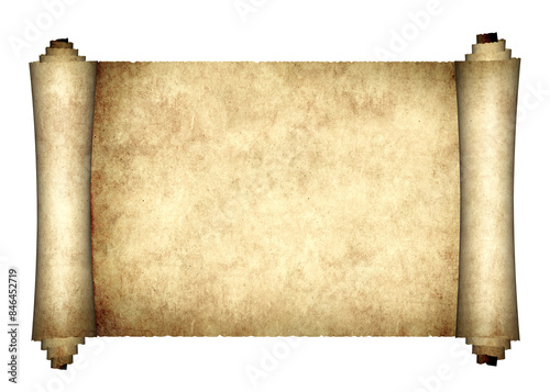 Old parchment. Isolated on white background. Copy space for your text. Mock up template. 3d render
