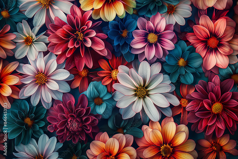 Generative AI Image of Blooming Beautiful Colorful Flowers Pattern Background in Spring Season