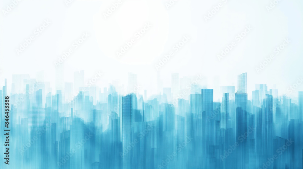 Abstract cityscape with blue buildings in the foggy background, urban landscape concept. Background with copy space Abstract cityscape with blue buildings in the foggy background, urban landscape concept. Background with copy space