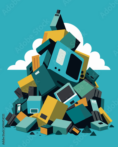The ewaste pile stands as a somber reminder of the consequences of our actions as we continue to consume and dispose of electronics at an alarming rate.. Vector illustration