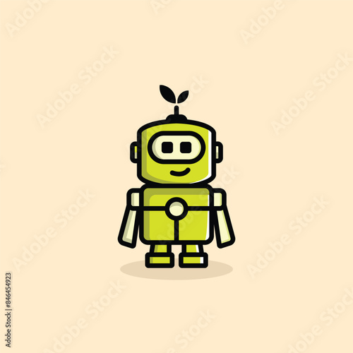 Green Robot Cute Agriculture Vector Cartoon 