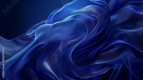 Abstract blue silky waves in flowing motion, abstract art concept.  Background with copy space