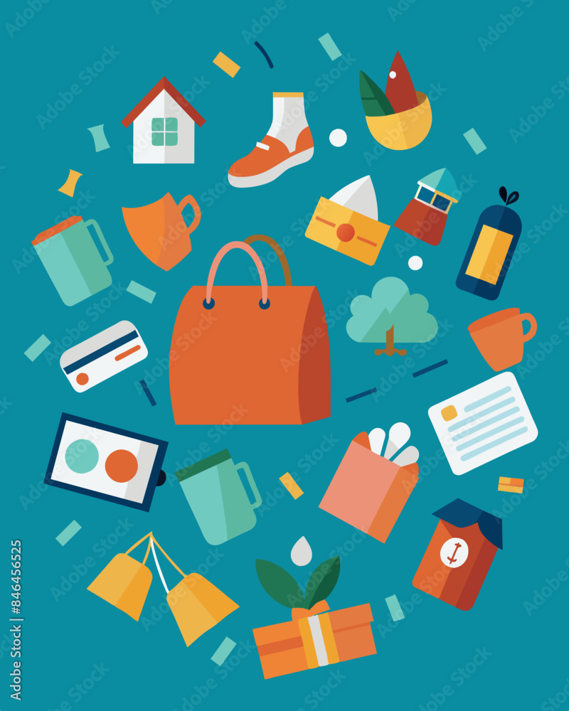 Impulse purchases tered around a household as people realize they didnt really need all the items they purchased during a shopping frenzy.. Vector illustration Impulse purchases tered around a household as people realize they didnt really need all the items they purchased during a shopping frenzy.. Vector illustration