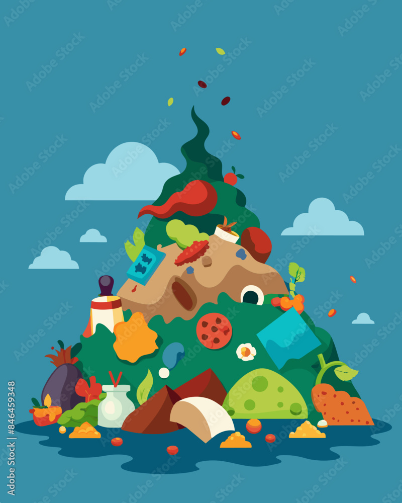 Naklejka premium The amount of wasted food piling up a stark reminder of the consequences of overproduction.. Vector illustration