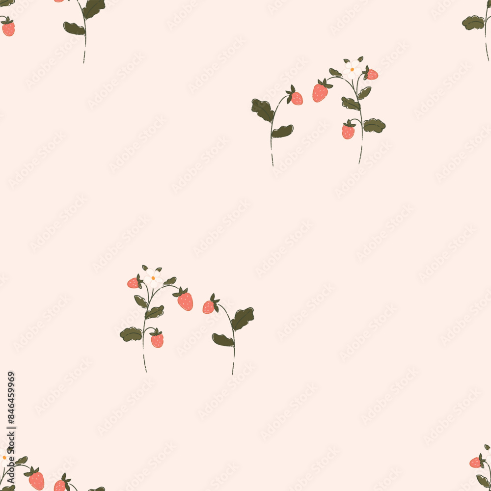 Obraz premium Simple floral seamless pattern with strawberry 