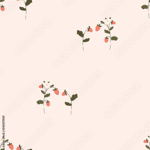 Simple floral seamless pattern with strawberry 