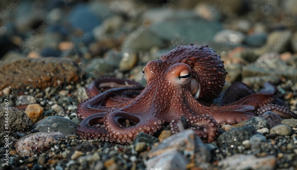 Fototapeta premium Exploring the Habitat and Behavior of the Common Octopus (Octopus vulgaris) in Japan