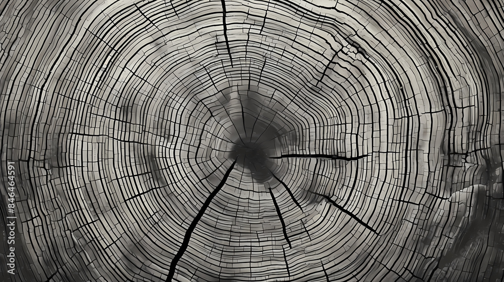 Obraz premium Black and white wood grain circular pattern