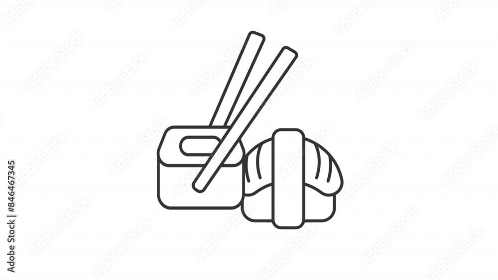 Animated sushi delivery icon. Food order line animation. Menu taking, roll picking. Tableware platter. Black illustration on white background. HD video with alpha channel. Motion graphic Animated sushi delivery icon. Food order line animation. Menu taking, roll picking. Tableware platter. Black illustration on white background. HD video with alpha channel. Motion graphic