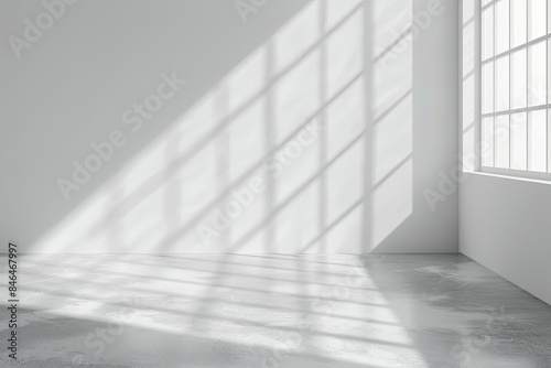 Sun shines through windows, casting shadow on floor