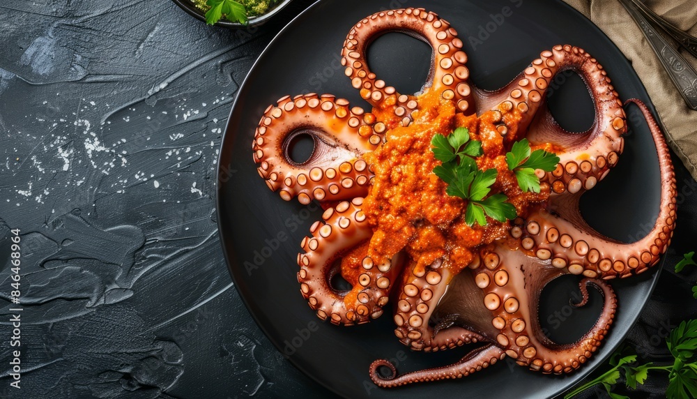 Fototapeta premium Romesco Glazed Octopus: A Mediterranean Seafood Delight