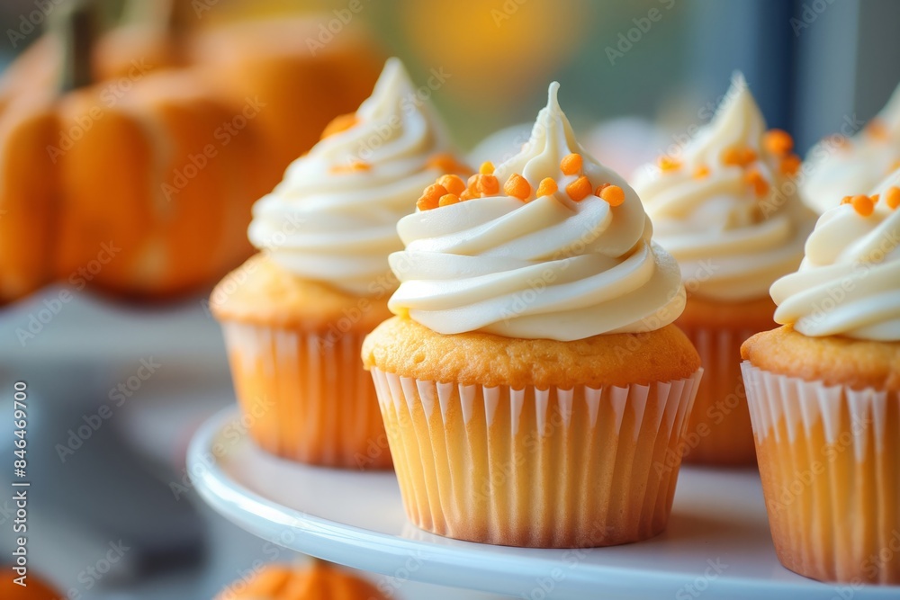 Delicious Halloween cupcakes with pumpkin decorations and autumn leaves, perfect for festive treats and holiday celebrations. Delicious Halloween cupcakes with pumpkin decorations and autumn leaves, perfect for festive treats and holiday celebrations.