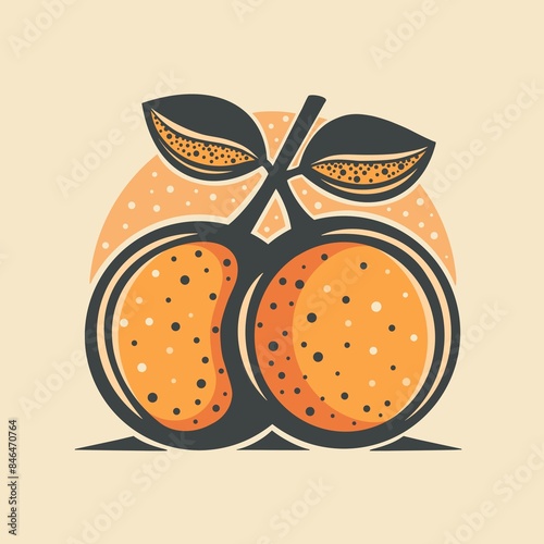Vintage hand drawn logo of oranges. Illustration and emblem for mandarins. Perfect for tropical prints and vintage badge logos