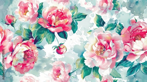Wallpaper Mural Design featuring a watercolor pattern of peony flowers Torontodigital.ca