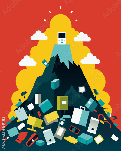 The ewaste mountain seems to mock our societys consumerist tendencies a concrete manifestation of our throwaway culture.. Vector illustration