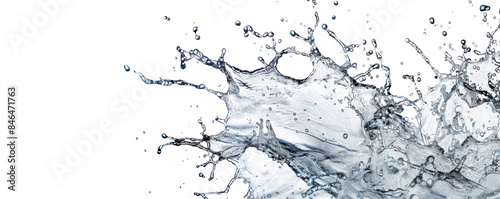Dynamic high-speed splash of water against a black background, encapsulating the fluid motion and energy of liquid in motion.