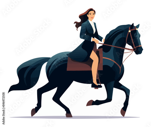 woman in suit riding horse vector flat isolated illustration