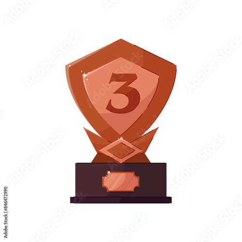 Bronze award for victory. Bronze figurine in flat style on a white background. Third place.