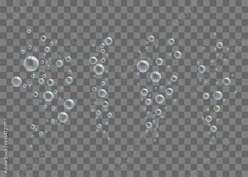 Set of air bubbles on a transparent background. 3D bubbles in blue colors. Bubbles overlay.