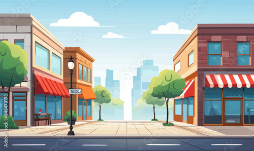 Street of shop buildings background vector illustration