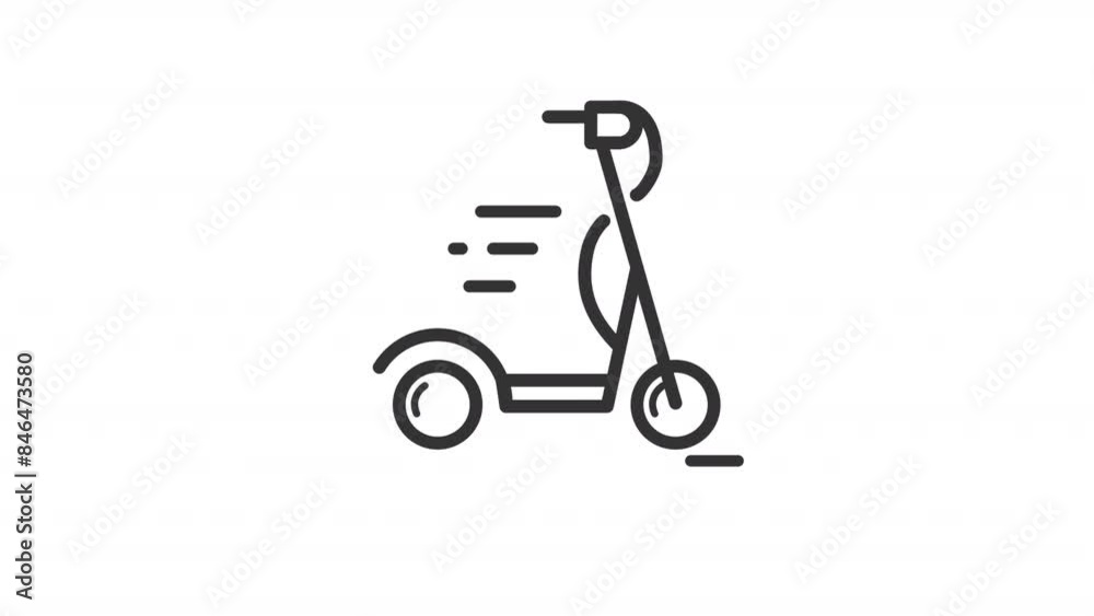 Animated electrical transport icon. Scooter line animation. Rolling wheels. E scooter, ebike. Outdoor activity. Black illustration on white background. HD video with alpha channel. Motion graphic Animated electrical transport icon. Scooter line animation. Rolling wheels. E scooter, ebike. Outdoor activity. Black illustration on white background. HD video with alpha channel. Motion graphic