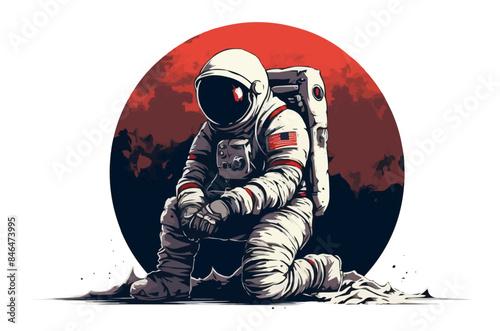 Astronaut sitting on ground isolated vector style on isolated background illustration