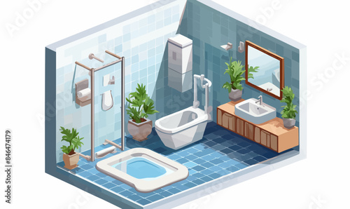 bathroom isometric vector flat minimalistic isolated illustration