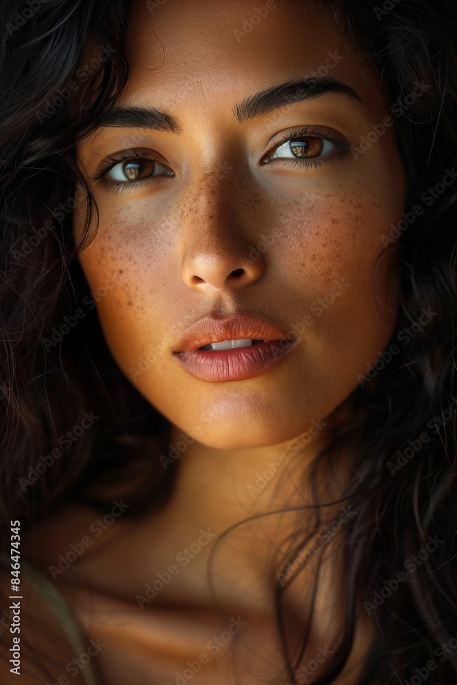 a woman with freckles on her face looking at the camera a woman with freckles on her face looking at the camera