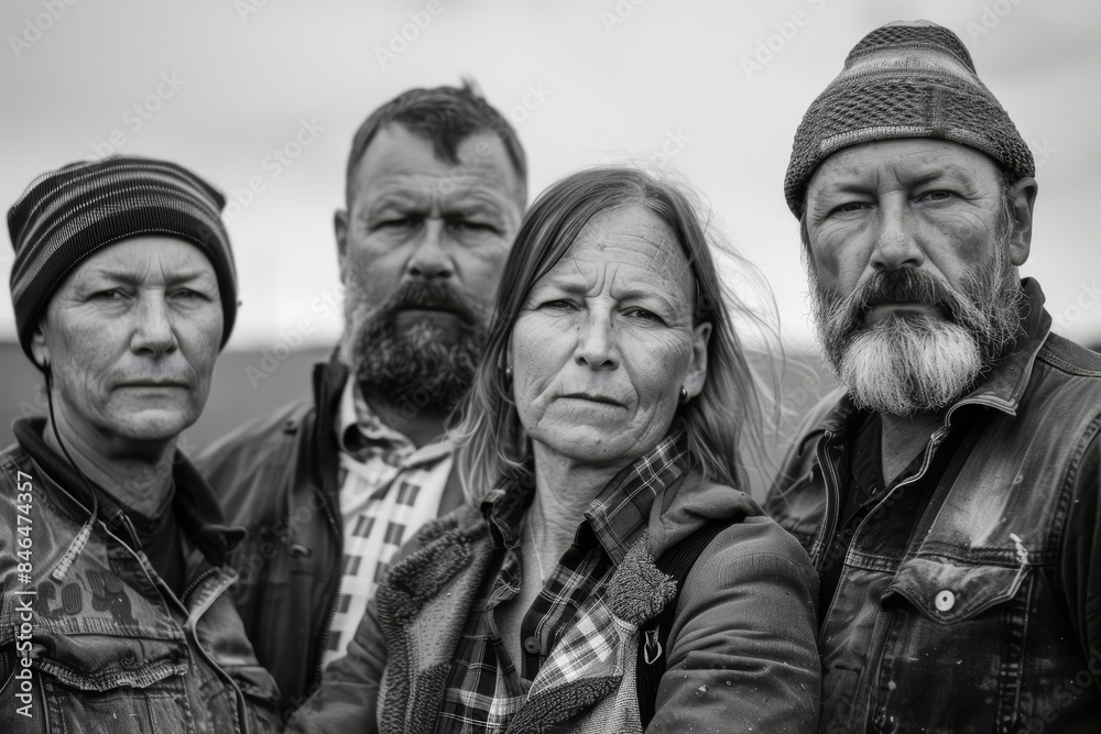 Portrait of a group of old people with long hair and beard