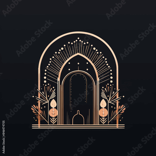 Boho frame arch vector illustration modern minimalistic retro aesthetic linear arc portal logo bohemian design element mystical geometric abstract border