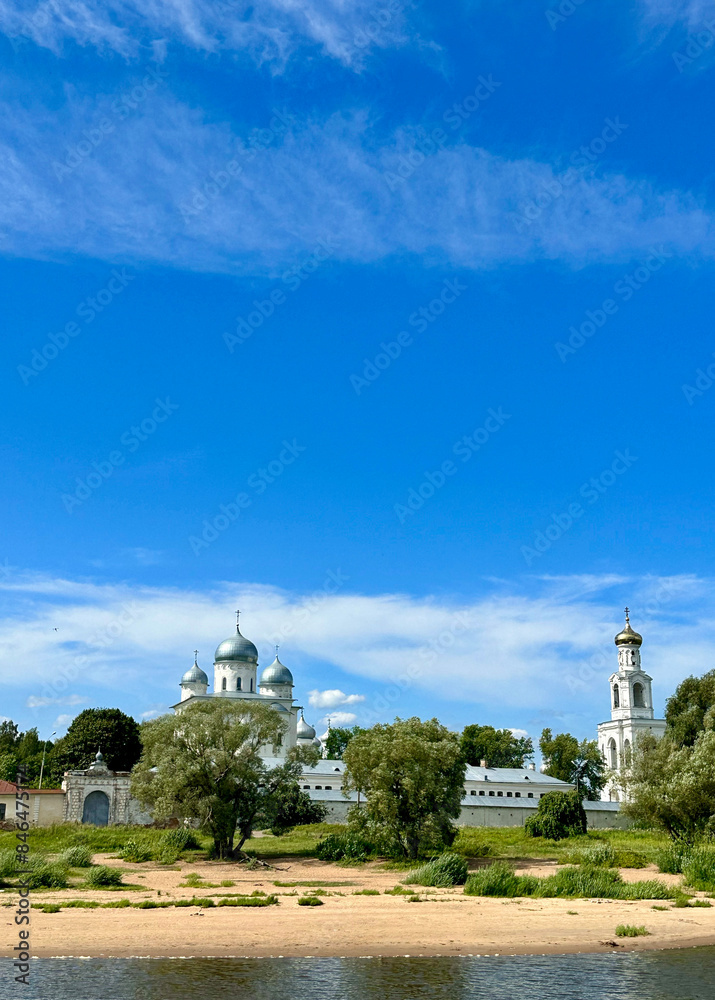 Obraz premium beautiful view of the old white church in Novgorod