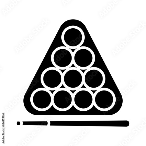 Billiard balls with cue icon. Pool game, sports equipment, recreation, leisure, playing, strategy, billiards, graphic, colorful.