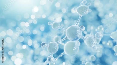 Wallpaper Mural Close-up of abstract water molecules on a light blue background, science concept.  Background with copy space Torontodigital.ca