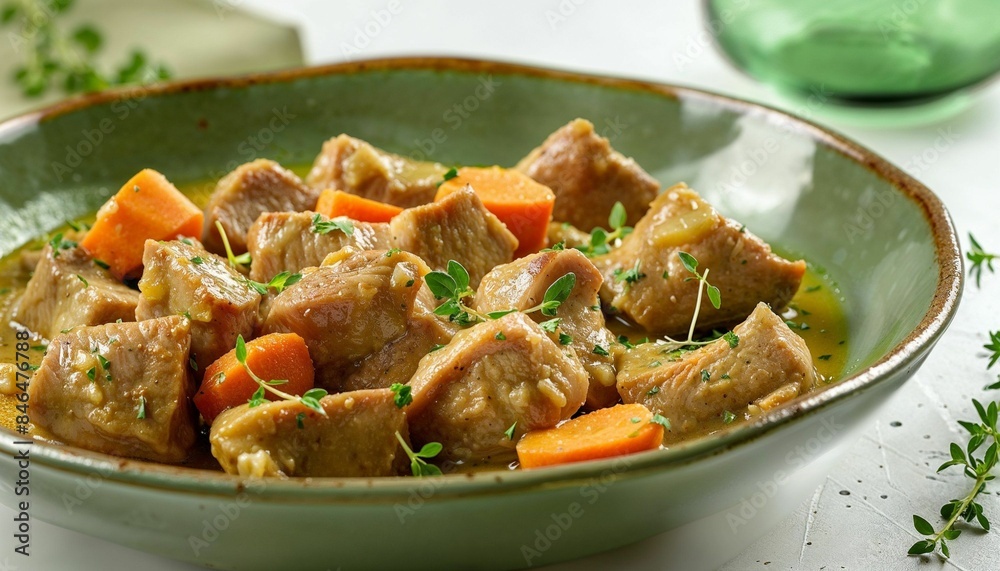 Creamy Braised Pork and Carrots in Green Bowl - AI generated digital art Creamy Braised Pork and Carrots in Green Bowl - AI generated digital art