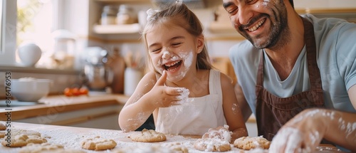 Father Teaching Toddler Daughter to Cook at Home