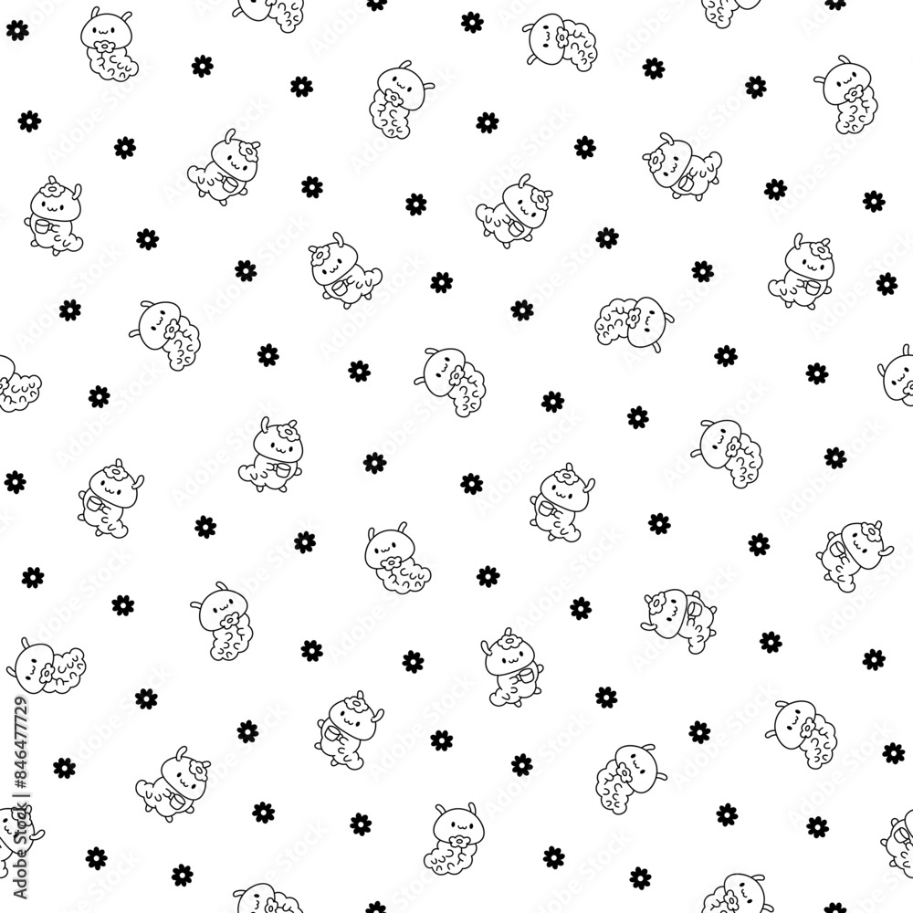 Cute kawaii caterpillar. Seamless pattern. Coloring Page. Cartoon little insect characters. Hand drawn style. Vector drawing. Design ornaments. Cute kawaii caterpillar. Seamless pattern. Coloring Page. Cartoon little insect characters. Hand drawn style. Vector drawing. Design ornaments.