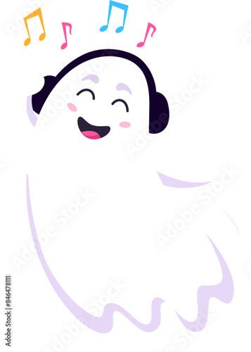Funny cartoon Halloween kawaii ghost character dancing with playful moves, wearing a charming smile. Isolated vector cute and adorable white spook adds a delightful and whimsical touch to festivity