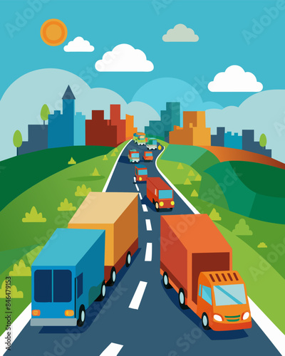 The endless parade of trucks seemed neverending each one adding to the pile of waste that was steadily creeping closer to nearby residential areas.. Vector illustration