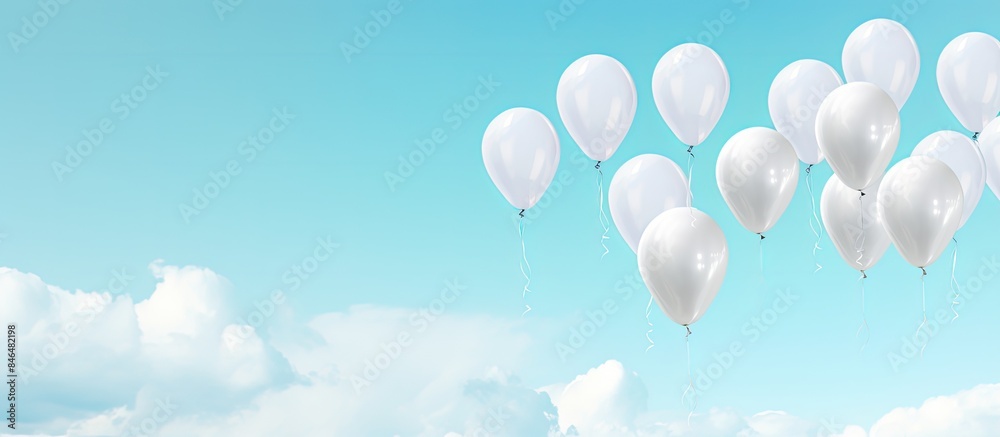 Fototapeta premium There s a celebration moment with a beautiful view of white helium balloons floating in the sky providing ample copy space for text