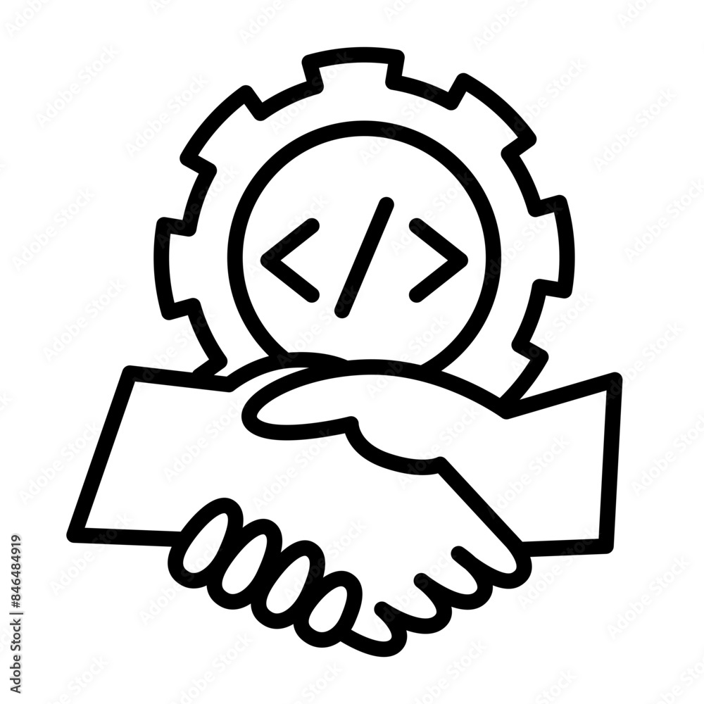 Gear and handshakes representing the system. Gear and handshakes representing the system.