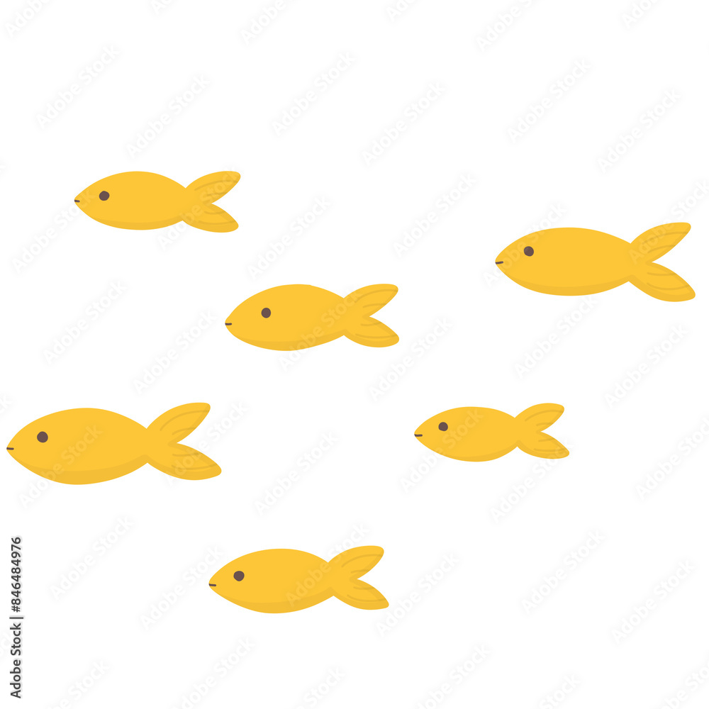 Cartoon illustration of a group of small yellow fish Cartoon illustration of a group of small yellow fish