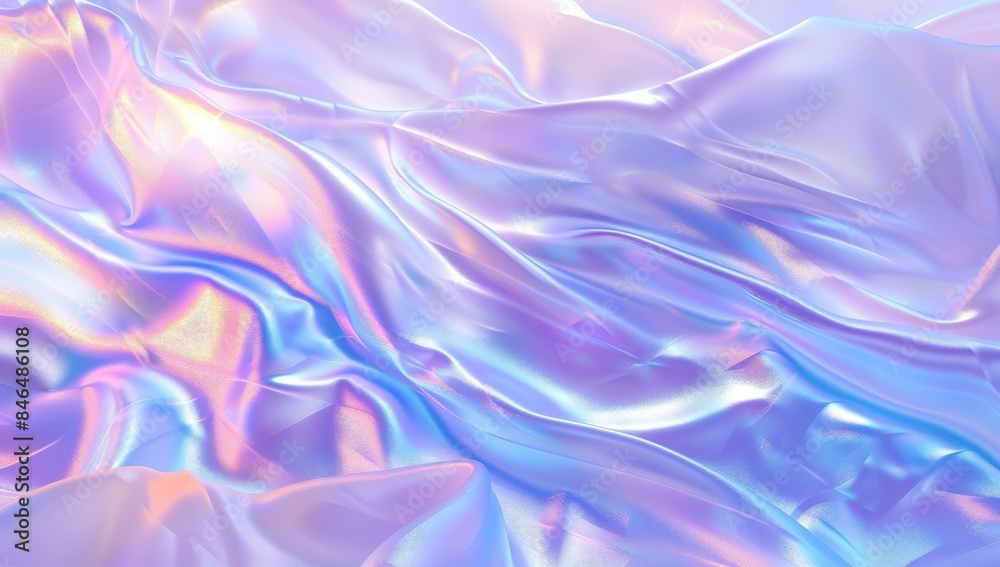 Fototapeta premium Holographic abstract background with blurred fluid shapes in blue, pink, and orange colors.