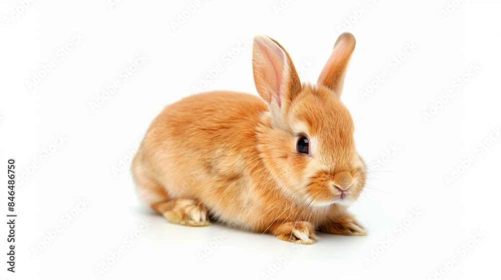 Brown rabbit standing up. Easter Bunny Hare Cottontail rabbit Domestic rabbit. Sniffing Rabbit. Young red rabbit isolated on white Background. The funny rabbit is standing on its hind legs. 
