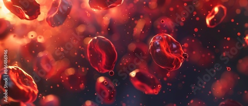 A close-up of red blood cells in a microscopic view, showing a vivid and detailed perspective of human biology and medical science. photo