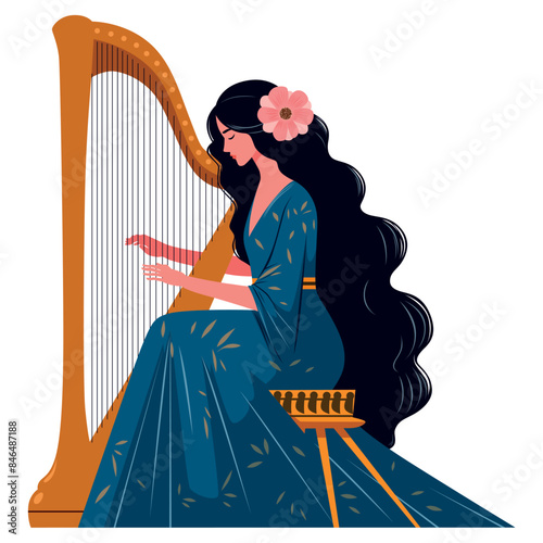 Woman Playing Harpon White