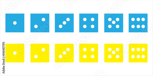 Game dice set isolated on white background. Set of dice in flat and linear design from one to six. Traditional game die with marked with different numbers of dots. Vector illustration. EPS 10