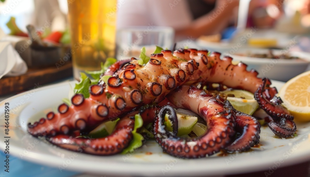 Captivating Cuisine: Savoring Fresh Grilled Octopus at a Greek Taverna in Santorini, Greece