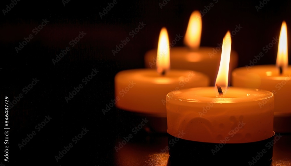 A serene image of four lit candles illuminating the darkness, creating a peaceful and calming atmosphere perfect for relaxation or meditation. A serene image of four lit candles illuminating the darkness, creating a peaceful and calming atmosphere perfect for relaxation or meditation.
