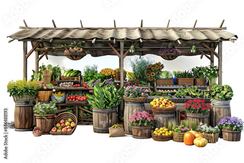 Fresh Vegetable Stalls with Colorful Displays Isolated on Transparent Background